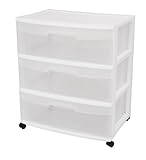 Sterilite 29308001 Wide 3 Drawer Cart, White Frame with Clear Drawers and Black Casters, 1-Pack (Kitchen)
