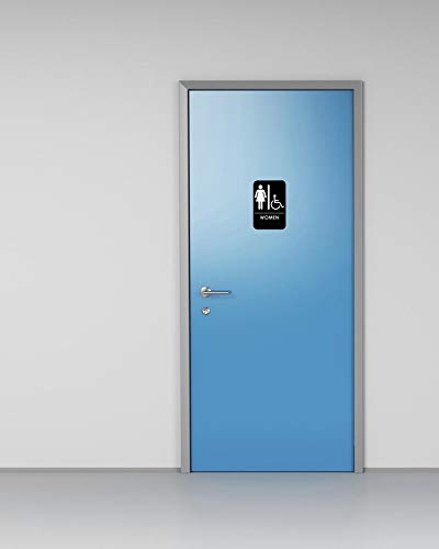 Alpine Industries Women's Braille Handicapped Restroom Sign - Self Adhesive Black & White Bathroom Door Plate - Placard for Restaurants & Public Ladies Room