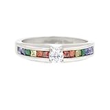 Stainless Steel Multi-Color Cubic Zirconia Rainbow Unisex Gay Lesbian Ring Size 5-13 SPJ