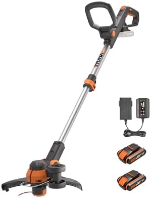 WG163E Desbrozadora y Cortabordes 2 en 1 a Batería 20V 2Ah, Sistema Command Feed Automático, Cabezal Giratorio 90°, para Jardines Medianos