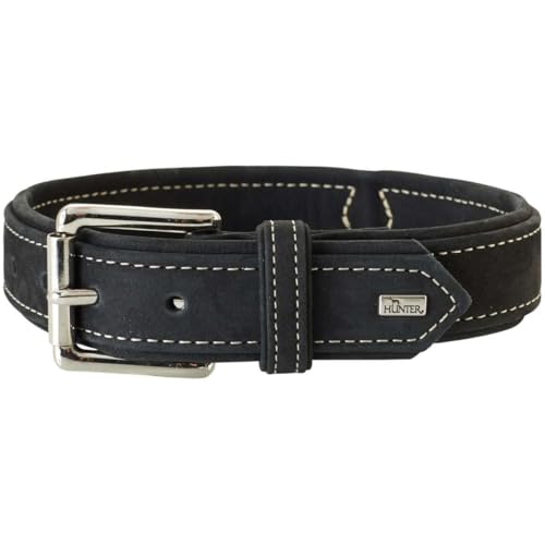 HUNTER HUNTING Hundehalsband, Leder, Nubuk, robust, weich, 55 (M), schwarz