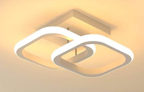 Trailabo Luminária LED de Teto, Duas Luminária Quadrado + Duas Fitas de Luz Circulares, Iluminação Ajustável em Três Cores, para Sala e Quarto, 3000-6000K (Branco)