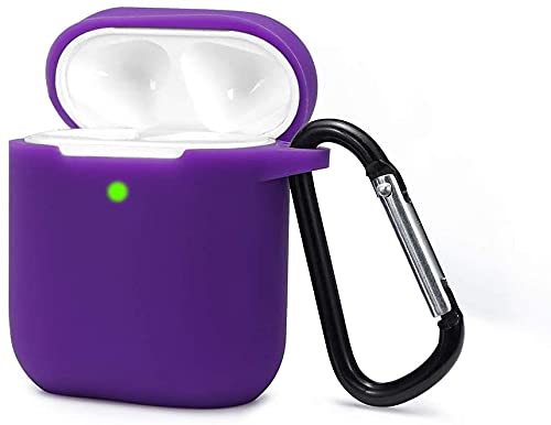 KOKOKA Case Cover Compatible with AirPods 2 & 1, Silicone Shockproof Case Cover for Airpods 2 &1 Front LED Visible Extra Protection with Carabiner, Purple — image 1