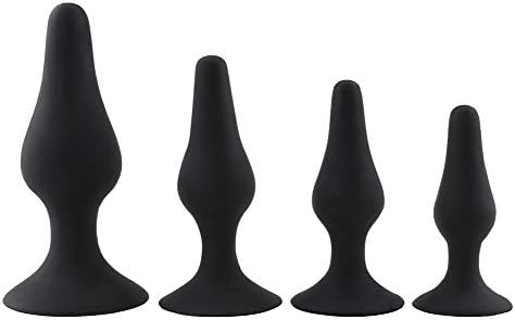 FW Waterproof Silicone Àn-âl B-û-tt Plug, Beginners Medical Silicone Training Kit for Men Women,4 Pcs 4 Size/Set (Color : Black)