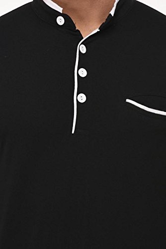 vivid bharti collar half sleeve black solid t-shirts