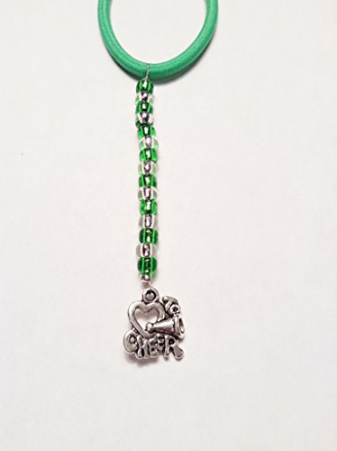 I Love to Cheer Charm TagTailz with Green Beads Unique Fashion Accessory Gifts for Girls - Gifts for Tweens Tie them anywhere!!!