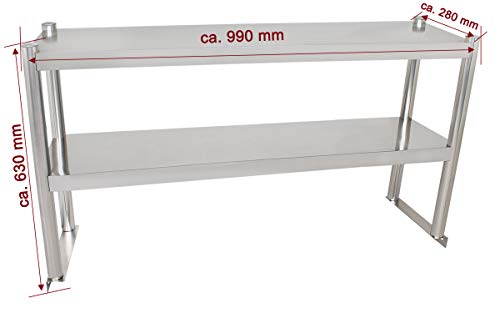 Beeketal 'BTA-100' Küchen Arbeitstisch Aufsatzboard 100 cm aus Edelstahl mit 2 Ablageflächern (Tragkraft je Ablage 15 kg… – Bild 3