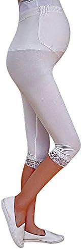 Hibukk, Women's Confy Basic Solid High Elastic Waist Lace Work Short Leggings, White 8 ,Manufacturer(XL)