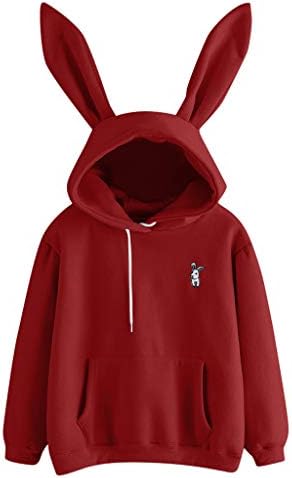 Toamen Womens Hoodies, Clothes Sale Ladies Fashion Cute Rabbit Ears Long Sleeve Loose Pullover Blouse Hooded Top Sweatshirts Jumper Autumn Winter New