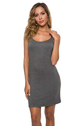 Malist Women's Adjustable Spaghetti Strap Cami Full Slip Under Dress Grey Medium - Thumbnail 3