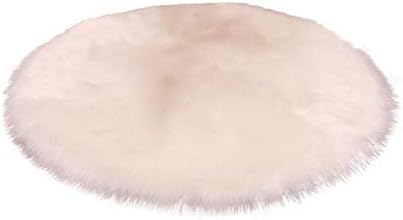 YIIVAN 1 pcs Fluffy Round Rug Faux Fur Non Slip Bedroom Wool Blend Cushion Floor Pad Mats Plush Carpet Sofa Office Chair Cushion 35 x 35cm,White