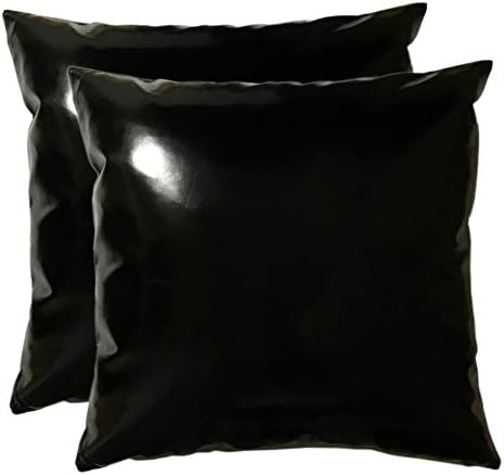SurCozy Luxury Modern Metallic Soft PU Cushion Cover, Faux Leather Shiny Silver/Golden Decorative Throw Pillow Case for Sofa/Bed/Party (New! Black, A Set of Two, Each 20"x20"/45x45cm)