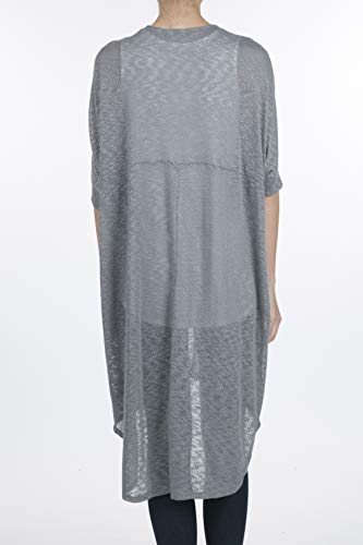 9016 Women's Short Sleeve Open Front High Low Lightweight Long Cardigan Steel Grey M - Thumbnail 2