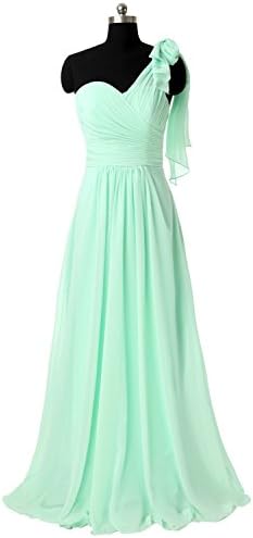 Vampal Mint Green One Shoulder Chiffon Bridesmaid Dress With Ruffled Shoulder