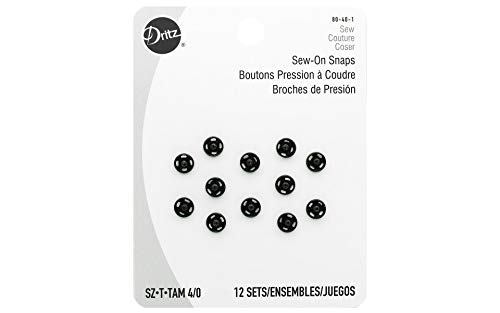 Dritz Sew-On Snaps, 12 Sets, Size 4/0 Druckknöpfe zum Aufnähen, Messing, Schwarz
