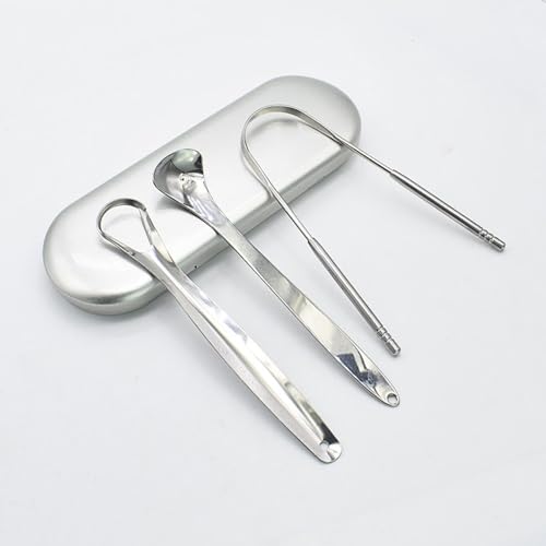 Kit 4 Raspadores de Língua em Aço Inoxidável, Elimina Mau Hálito, Antibacteriano e Higiênico, Fácil de Limpar