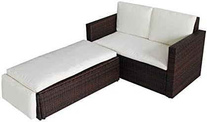 CosmoLiving Outdoor Rattan Garden Love Bed Furniture Set Patio Conservatory โ Grey Black Brown (Brown)