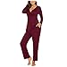 Maternity Nursing Pajama Set,Crytech Soft Comfy Solid Long Sleeve V Neck Wrap T-Shirt Top for Breastfeeding Casual Loose Striped Pants Sleepwear Nightgown Pjs Set for Preganct Women (X-Large, Wine)thumb 3
