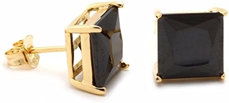 Lanroque Sterling Silver 6mm Princess Cut Cubic Zirconia Stud Earrings for Men and Women (Black CZ Rose Gold)
