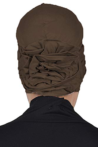 Instant Turban Cotton Scarf Head Wrap Cancer Chemo Headwear Rose Detail Brown