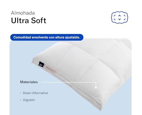 Luuna Almohada Ajustable Down Alternative, tamaño Estándar. Funda 100% algodón, Alto Confort y Relleno Ajustable. Hipoalergénica y antiácaros.