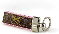 Designer Recycled Canvas From Keepall 55 Key Chain with Pink Webbing and Silver Tone Hardware