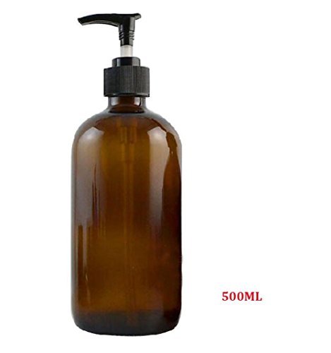 500ML 16.66oz Empty Refillable Amber Glass Bottle Container Jar with Plastic Pump for Makeup Cosmetic Bath Shower Liquid Toiletries