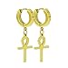 ANTI-TARNISH Stainless Steel Ankh Cross Dangle Hinged Hoop Earrings Huggie Earrings Egyptian Cross Drop Dangle Earrings (Silver, Gold, Black)