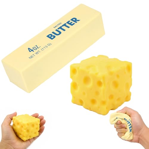 Butter Squishy, Sensory Cheese Block Slow Rise Squishy, Adults Soft Novelty Rebounding Sensory Theme Cheese Butter Stress Balls, (a Set of 2pcs) (C)