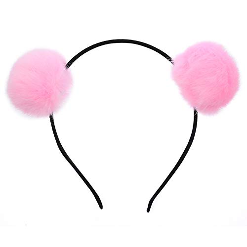 Coobbar 6Pcs Cute Faux Fur Pom Balls Headbands Girls' Hairbands Bath Spa Make up Headbands for Women