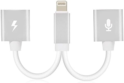 Dual Lightning Charge &amp; Audio Cable, Lightning to Double Lightning 2 Lightning Port For iPhone 7/ iPhone 7 Plus/ iPad, Support Music Control, Charger and Phone Communication (Silver)