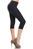 Leggings Depot Women's Popular Best Capri Cropped Butterknit Soft Printed Brush Leggings Batch1 (Plus (Size 12-24), Navy)