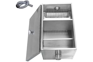 Stainless Steel Grease Trap - Commercial Side Inlet Interceptor Under Sink for Restaurants, 55x30x30cm (22x12x12in) - Efficie
