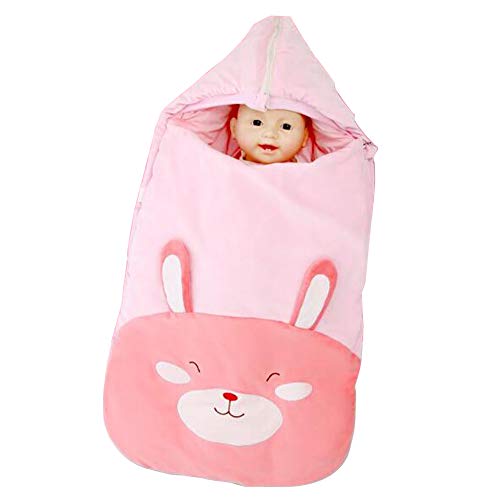 Infant Swaddling Sleeping Bag Baby Cute Blanket Dual Use Organic Bag Autumn Sleep Sack Flannel SwaddleUnisex Cotton Removable Long Zip up Thicken Winter Bag (Pink)