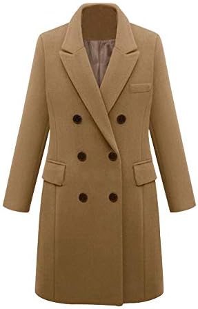 POTO Women Coats Plus Size, Women's Wool Coat Double-Breasted Pea Coat Lapel Trench Coat Outwear