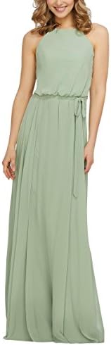 MythLove Women's Floor Length Chiffon Pleated Sleeveless High Neckline Formal Bridesmaid Dress Sage 2