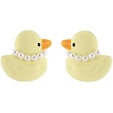 Cute Yellow Duck Pearl Stud Earrings for Women Sterling Silver Posts Funny Cartoon Animal Studs Sensitive Ears Hypoallergenic Fashion Jewelry for Daughter