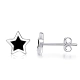 EVERU Black Stud Earrings Sterling Silver for Men and Women