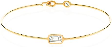 CRISLU Women's 925 Sterling Silver Round Clear Cubic Zirconia Square Flex Bangle