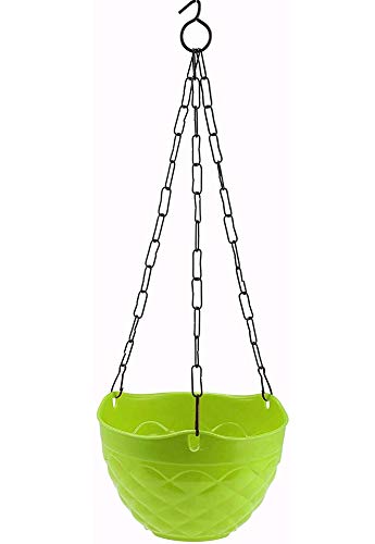 Gardens Need 100% Virgin Plastic Passion Hanging Planter with Iron Chain | Set of 5 Planter, (10cm x 19cm x 52cm, Lemon Green)