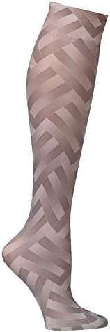 Women's Printed Mild Compression Knee High Stockings - Taupe Zigzag