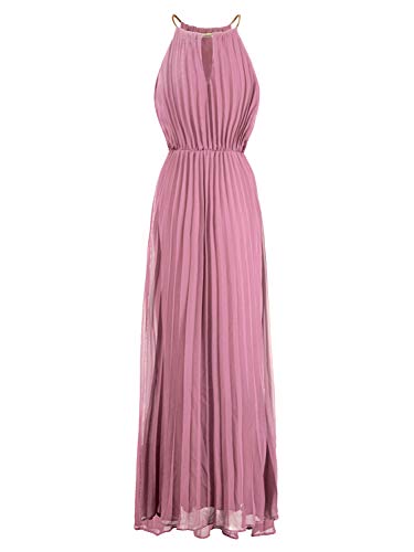 PERSUN Women's Casual Chiffon Cut Out Shoulder Pleated Party Maxi Dress (Small, Bean Paste) - Thumbnail 2