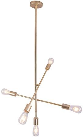 Briever Sputnik Chandelier Light, 5 Lights Modern Pendant Light Gold Ceiling Light Fixture,Perfect Chandelier for Dining Room, Kitchen, Living Room, Restaurant, Bar