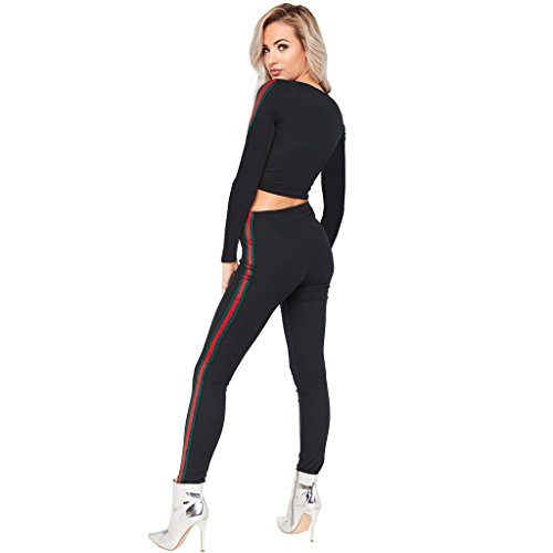 Mojessy Womens Activewear Sports Set Long Sleeve Crop Top + Skinny Pants 2 Piece Outfits Tracksuits Small Black - Thumbnail 2
