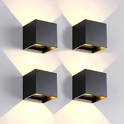 4 peças candeeiros LED exteriores/interiores Cubic Modern Outdoor 6W 3000K Luz quente IP65 Quadrado Impermeável em Alumínio Ajustável