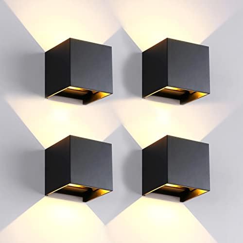 4 Pezzi Applique da Parete Esterno/Interno LED Cubo Lampada da Parete Moderne Nero 6W 3000K Luce Caldo IP65 Impermeabile Applique Esterni Muro Quadrata Angolo del Fascio Regolabile