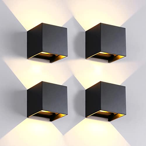 FUPE 4 Pieces Wall Light Outdoor/Indoor LED Cube Modern Black 12 W 3000 K Warm Light IP65 Waterproof Outdoor Wall Light Square Adjustable Beam Angle