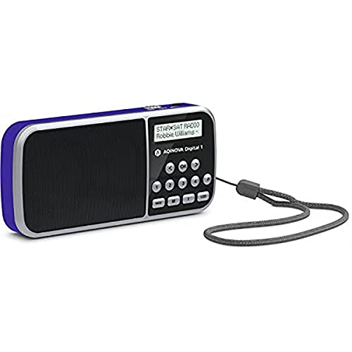Aqinova Digital 1 – Radio Portable Dab+/Fm (Écran LCD, Mémoire Favorite, Touches De Sélection Directe, Prise Casque, Usb, Aux-In, Lampe De Poche Led, Batterie Remplaçable, 1 W, Petit) Bleu