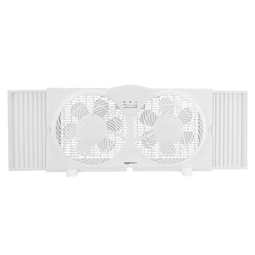 Amazon Basics Window Fan with Manual Controls, Twin 9 Inch Blades
