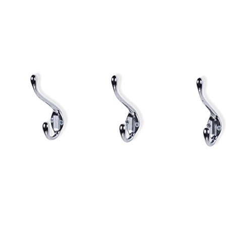 brightmaison3 Pack Heavy Duty Dual Coat Hooks Wall Mounted with 12 Screws Retro Double Hooks Utility Hook for Coat, Backpack, Scarf, Bag, Towel, Key, Cap, Cup, Hat (Chrome)